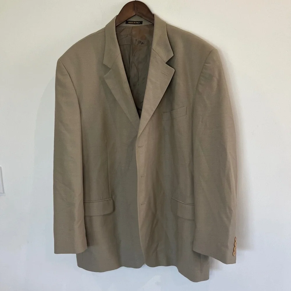 Manzini Uomo Mens Tan Beige 100% Wool 3 Button Blazer Sport Coat Italy 50/44L
